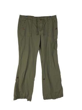 Eddie Bauer Pants Women's 14 Olive Green Utility Cargo Roll Up Cotton Pockets